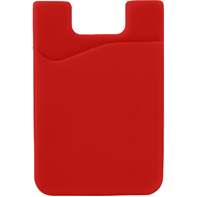 foto del prodotto custodia autoadesiva con tasca per carte di credito sul retro del telefono, silicone rosso