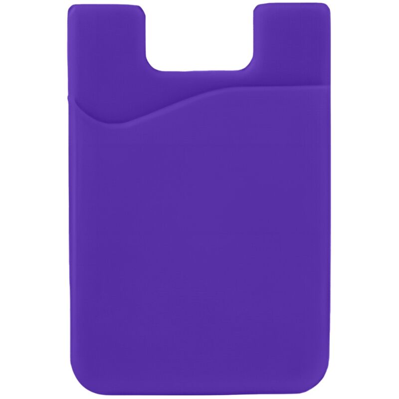 foto del prodotto custodia autoadesiva con tasca per carte di credito sul retro del telefono, silicone viola