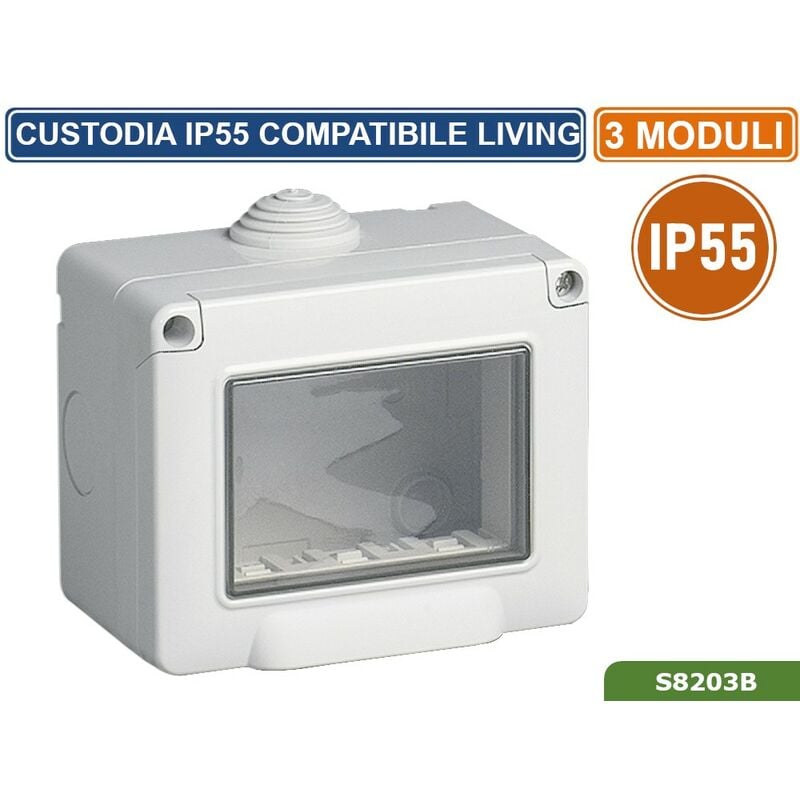 foto del prodotto custodia contenitore da parete idrobox 3 moduli ip55 compatibile serie bticino living