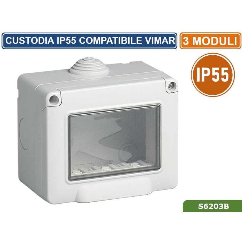 foto del prodotto custodia contenitore da parete idrobox 3 moduli ip55 compatibile serie vimar plana