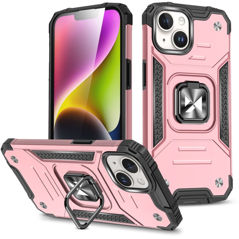 foto del prodotto custodia corazzata con supporto per dito per iphone 15 plus ring armor, oro rosa