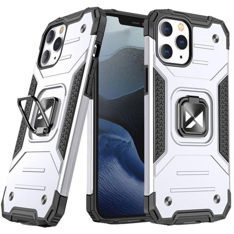 foto del prodotto custodia corazzata per iphone 14 pro, supporto magnetico ring armor, argento