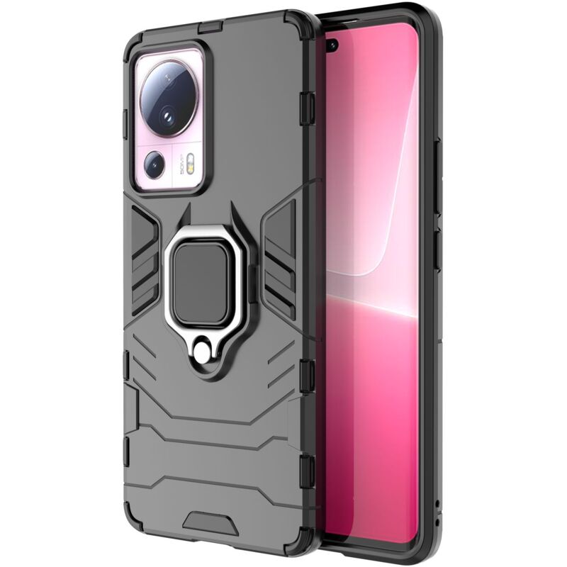 foto del prodotto custodia corazzata per xiaomi 13 lite, supporto magnetico ring armor, nera