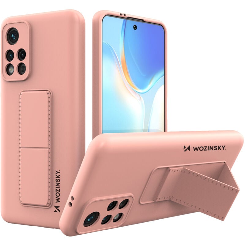 foto del prodotto custodia in silicone con cavalletto per xiaomi poco m4 pro 5g con supporto rosa