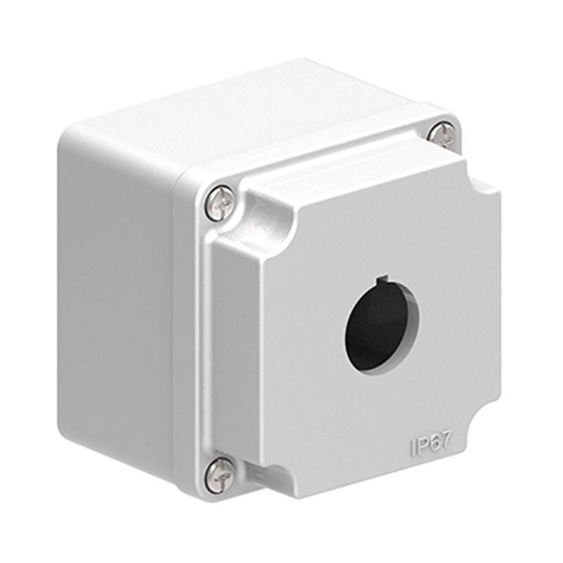 foto del prodotto custodia lovato in metallo grigio ip67 per 1 pulsante lpzm1a8