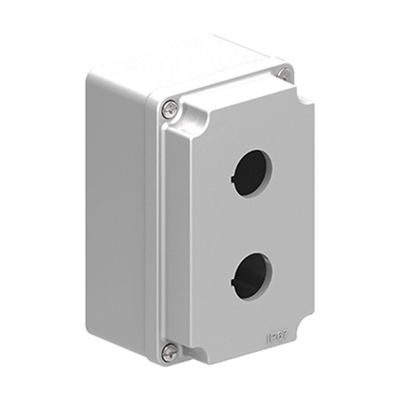 foto del prodotto custodia lovato in metallo grigio ip67 per 2 pulsanti lpzm2a8
