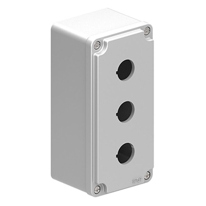foto del prodotto custodia lovato in metallo grigio ip67 per 3 pulsanti lpzm3a8