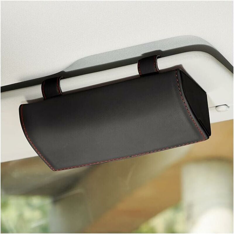 foto del prodotto custodia per occhiali da auto, custodia per occhiali da vista, scatola per occhiali da sole con funzione magnetica, per auto suv rv camion, nero