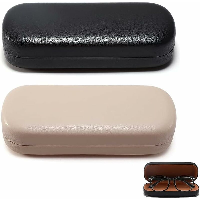 foto del prodotto custodia per occhiali in pelle da 2 pezzi, custodia per occhiali, custodia rigida, protezione solare, per uomo, donna, bambino, nero, beige, taglia