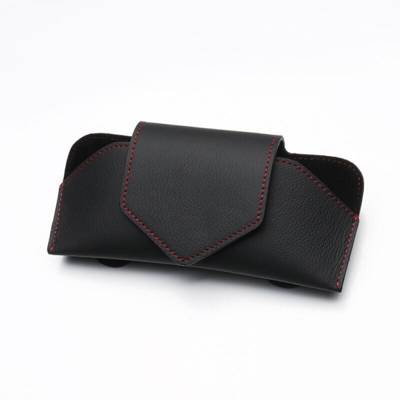 foto del prodotto custodia per occhiali nera per auto, porta occhiali da sole, porta occhiali in pelle pu per auto, visiera parasole, scatola portaocchiali,