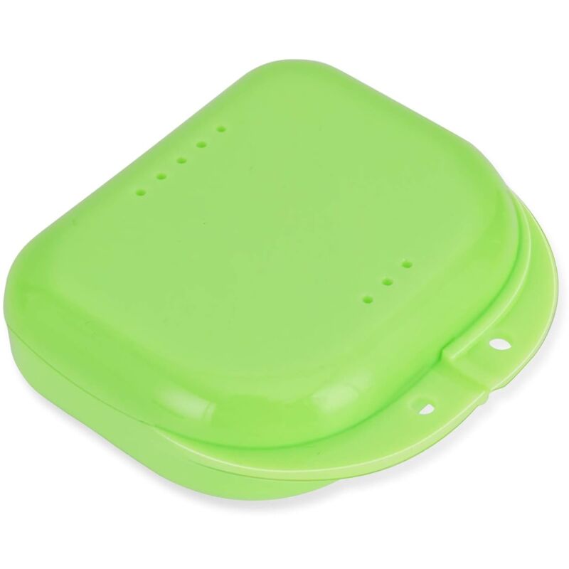 foto del prodotto custodia per protesi dentaria per paradenti ortodontici, scatola trasparente per riporre paradenti con fori di ventilazione, verde leggera e