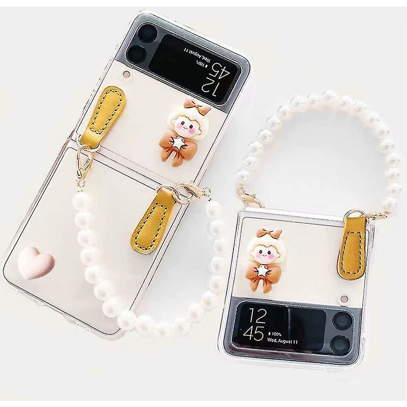 foto del prodotto custodia per samsung galaxy z flip 3 5g, custodia protettiva trasparente con catena di perle