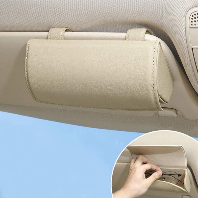 foto del prodotto custodia portaocchiali da sole in pelle pu per auto, per visiera parasole per camion e suv beige zoternen