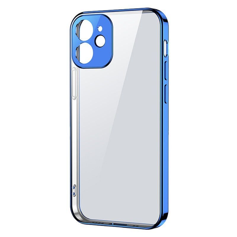 foto del prodotto custodia trasparente ultrasottile con cornice metallica per iphone 12 pro, blu scuro