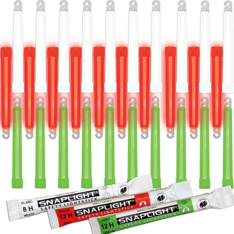 foto del prodotto cyalume bastone luminoso snaplight glow stick confezione da 30 pezzi, 10 bianchi durata 8 ore 10 rossi durata 12 ore 10 verdi durata 12 ore,