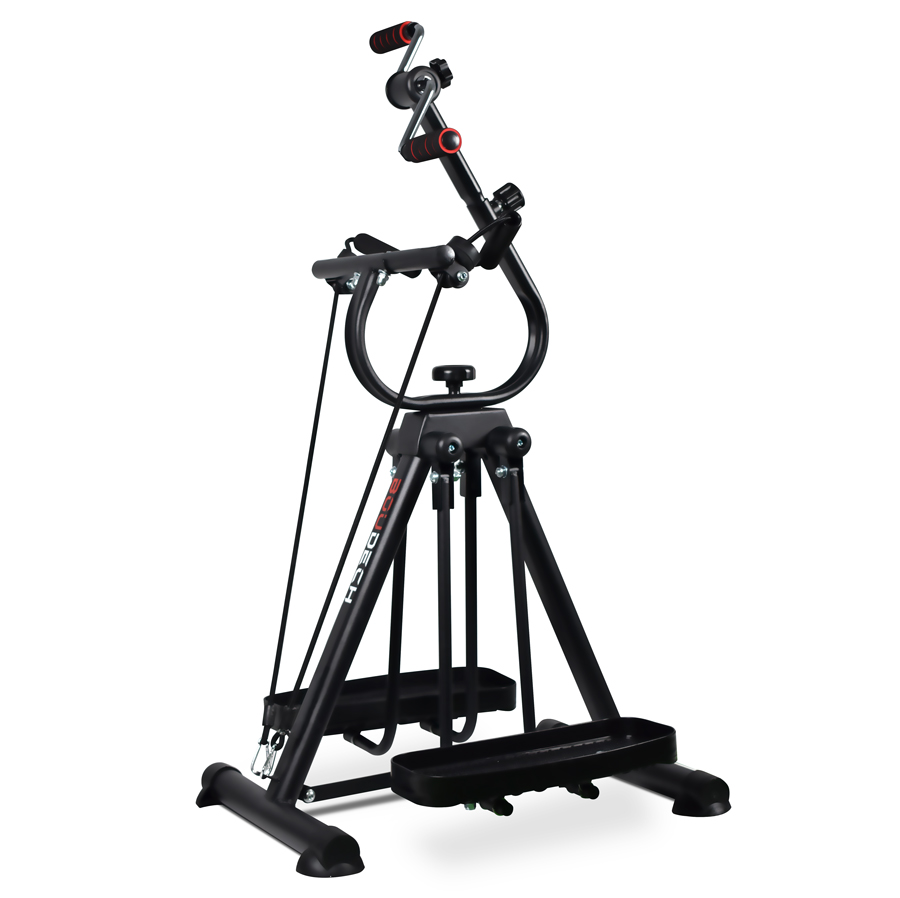 foto del prodotto cyclette biciclo per riabilitazione muscolare braccia e gambe con stepper e bande elastiche push up design modulare e regolabile.