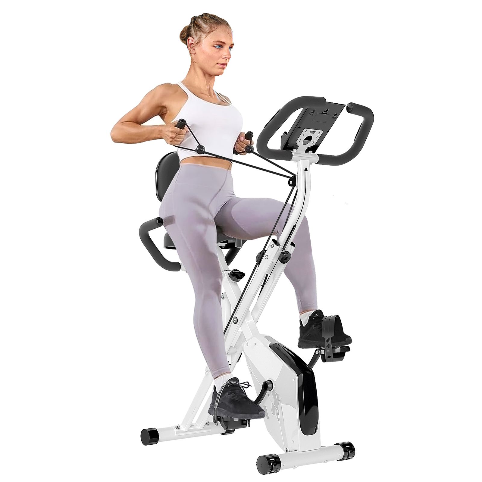 foto del prodotto cyclette magnetica pieghevole rattantree con display lcd e sensore di frequenza cardiaca cyclette bianco