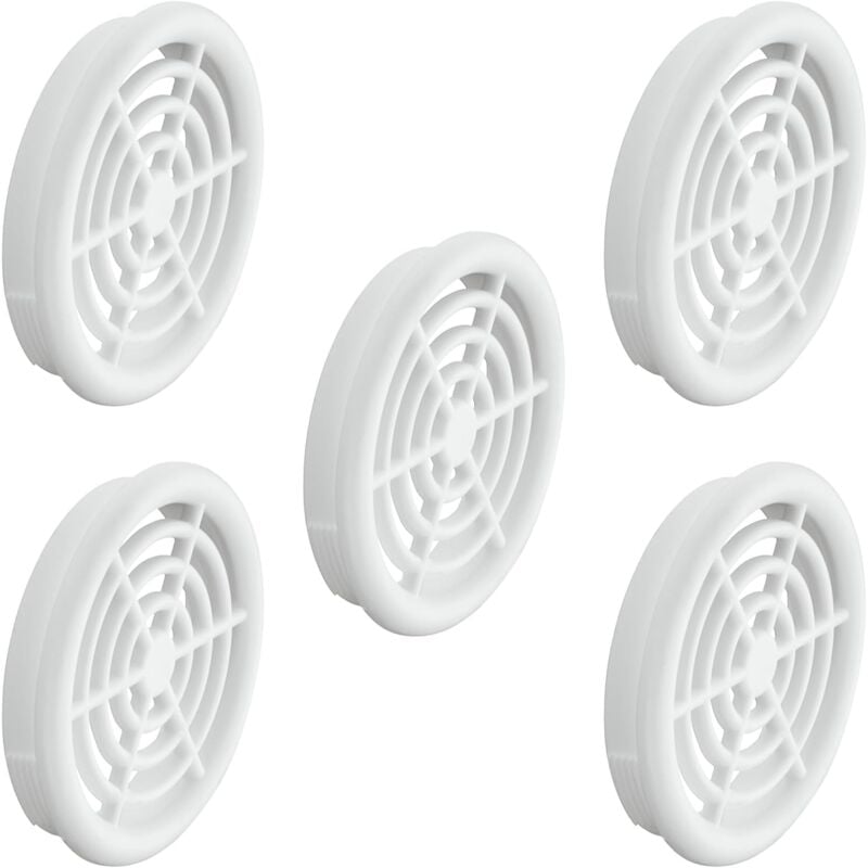 foto del prodotto cyclingcolors 5x griglia di ventilazione plastica tonda diametro installazione 43 mm totale 48 mm da incasso areazione dell aria, bianco