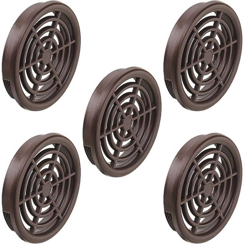foto del prodotto cyclingcolors 5x griglia di ventilazione plastica tonda diametro installazione 43 mm totale 48 mm da incasso areazione dell aria, marrone scuro