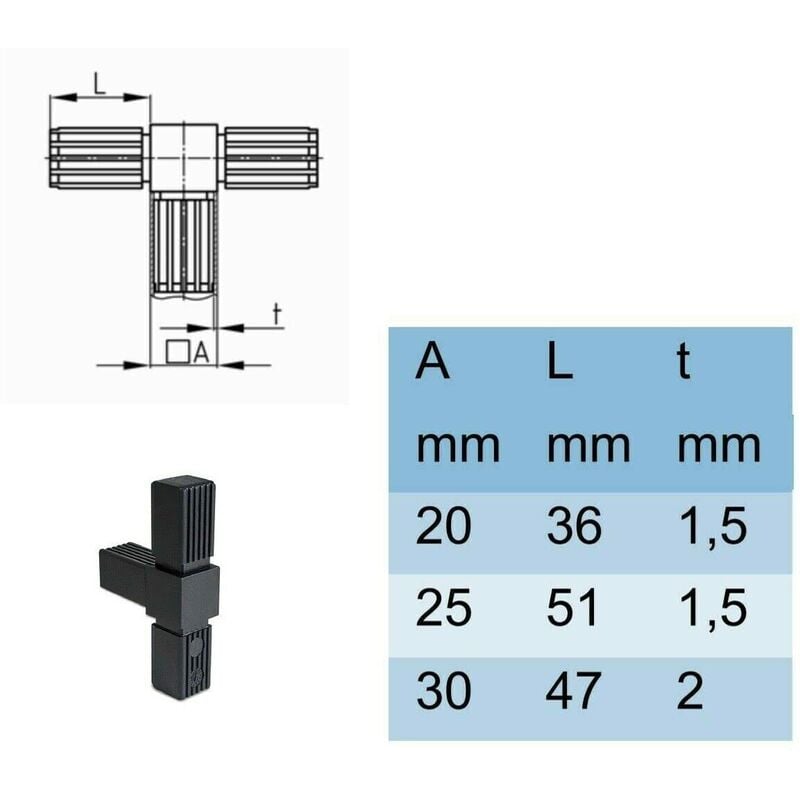 foto del prodotto cyclingcolors connettore tubo quadro 20x20 25x25 30x30 plastica 20mm 25mm 30mm quadrato supporti staffe mensole t 30mm 