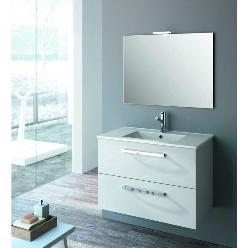 foto del prodotto cygnus bath legno, bagno sospeso nevada colore bianco solo mobile , specchio e applique non inclusi. misure necessarie per lavabo 80 cm larghezza