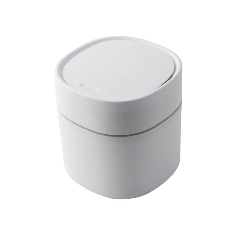 foto del prodotto cyslmuk 1 cestino per rifiuti da scrivania bianco con coperchio, mini cestino per rifiuti in plastica, piccolo cestino per rifiuti da scrivania per