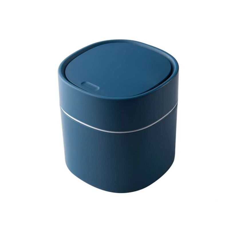 foto del prodotto cyslmuk 1 cestino per rifiuti da scrivania blu con coperchio, mini cestino per rifiuti in plastica, piccolo cestino per rifiuti da scrivania per