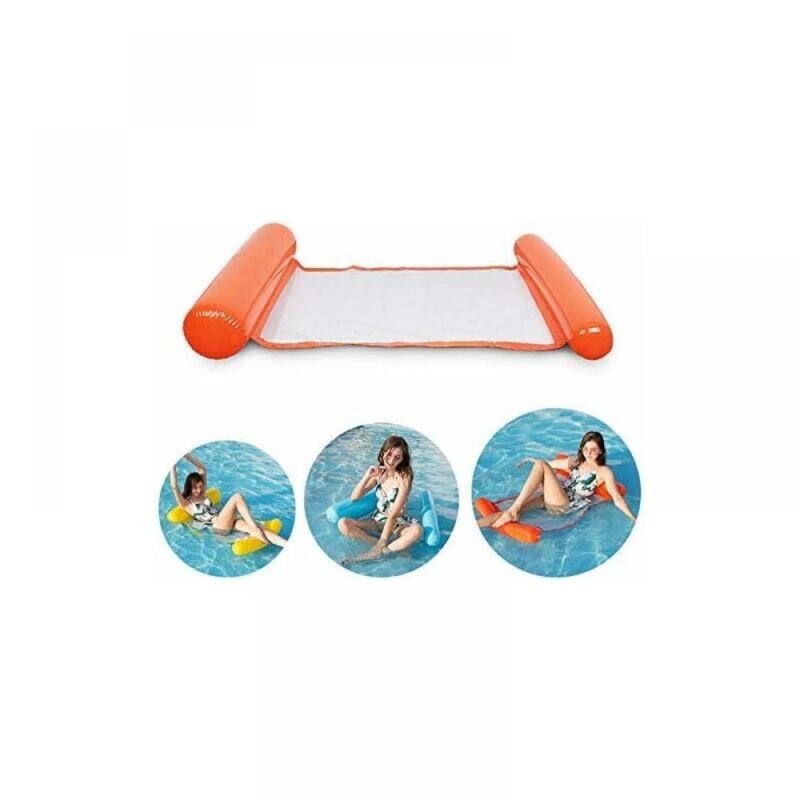 foto del prodotto cyslmuk 1 letto gonfiabile per piscina, arancione, amaca per acqua super confortevole con rete, amaca gonfiabile per testa e piedi, materasso ad