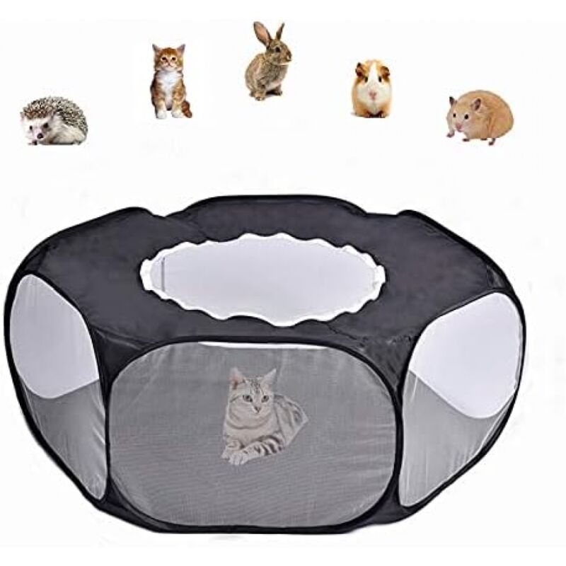 foto del prodotto cyslmuk 1 pz. recinto per piccoli animali pieghevole nero, tenda per animali domestici, gabbia con copertura con cerniera, recinzione traspirante