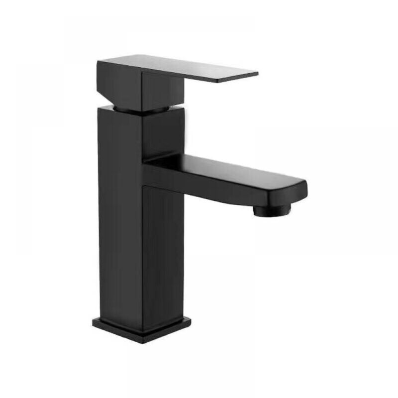foto del prodotto cyslmuk 1 pz rubinetto per lavandino del bagno acqua calda e fredda vernice nera acciaio inossidabile quadrato monoforo rubinetto per lavandino