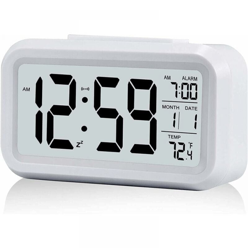 foto del prodotto cyslmuk 1 pz sveglia digitale bianca sveglia mattutina, orologio digitale a batteria sveglia silenziosa per bambini adulti ampio display led