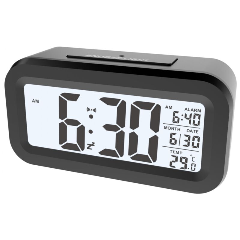 foto del prodotto cyslmuk 1 pz sveglia digitale nera sveglia mattutina, orologio digitale a batteria sveglia silenziosa per bambini e adulti ampio display led