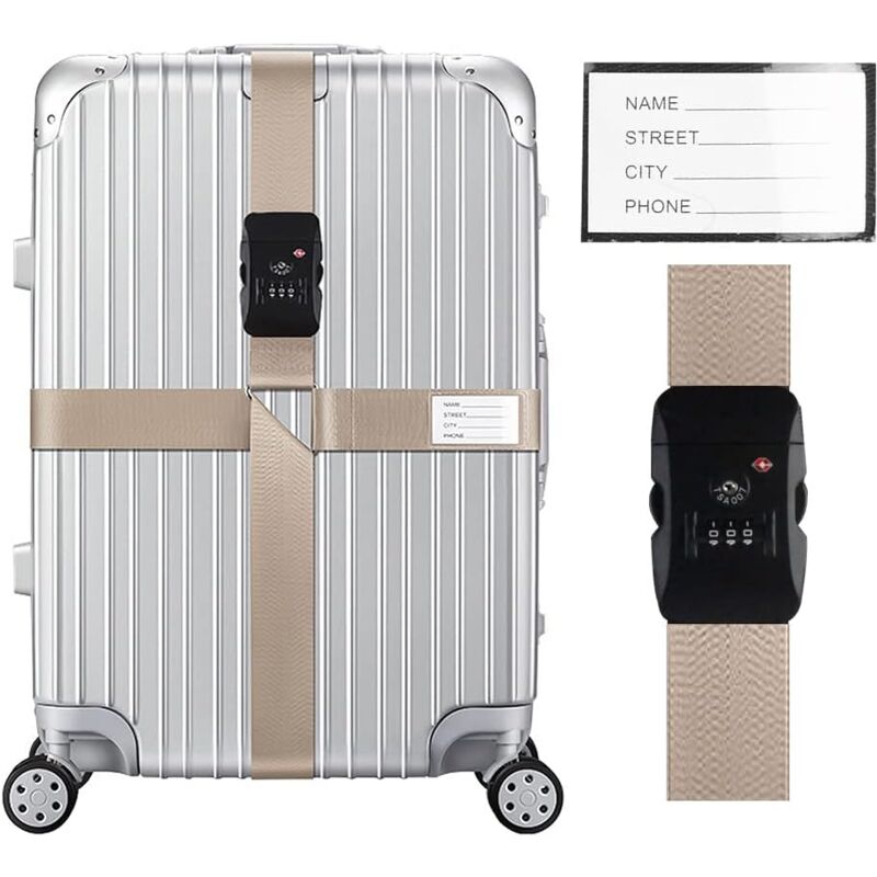 foto del prodotto cyslmuk 1 set di cinghie per bagagli incrociate, cinghie per bagagli da viaggio regolabili e bloccabili con id e cinghie per riporre i bagagli