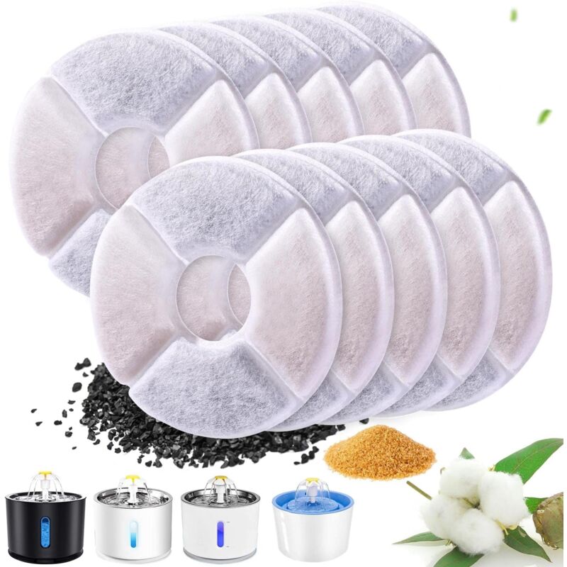 foto del prodotto cyslmuk 10 pezzi filtro per fontana per gatti, filtro di ricambio rotondo per cane gatto, filtro per fontana per animali domestici con carbone