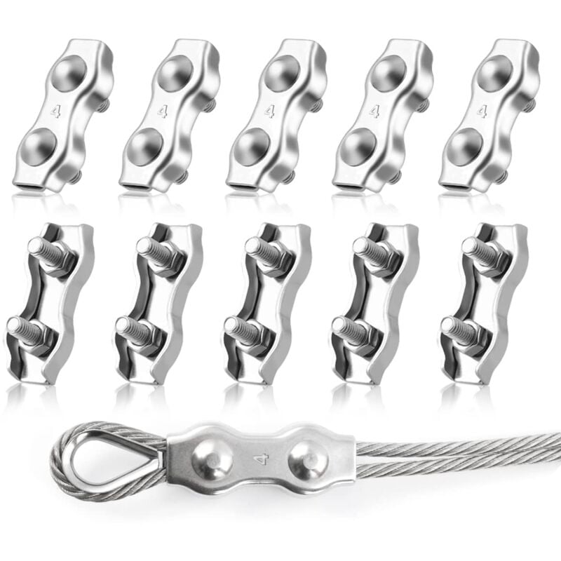 foto del prodotto cyslmuk - 10 pezzi m4 duplex cable clips 304 morsetti per cavi in acciaio inossidabile duplex cable clips per stendibiancheria in fune metallica