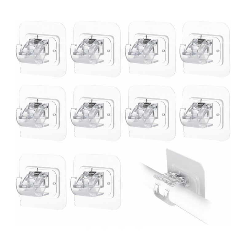 foto del prodotto cyslmuk - 10 pezzi supporto per asta per tenda nessuna perforazione supporto per asta autoadesivo trasparente, trasparente