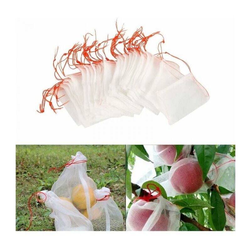 foto del prodotto cyslmuk 100 pezzi sacchetti a rete anti insetto, protezione da giardino in nylon, sacchetti riutilizzabili per la protezione di frutta e piante,