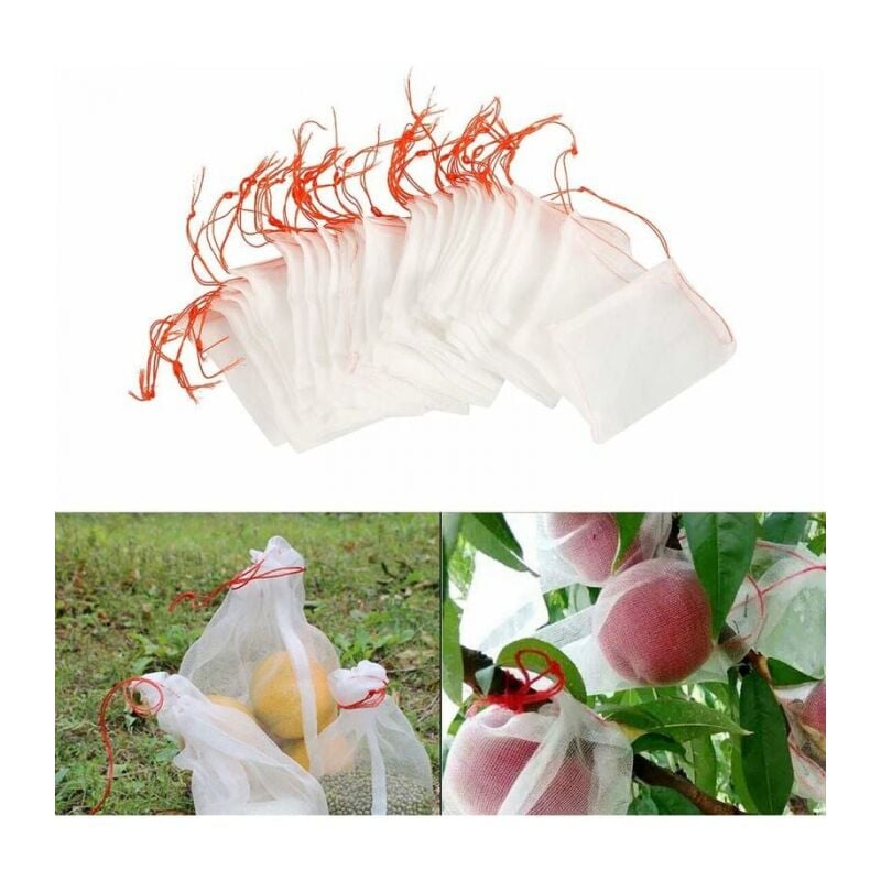 foto del prodotto cyslmuk 100 pezzi sacchetti a rete anti insetto, protezione da giardino in nylon, sacchetti riutilizzabili per la protezione di frutta e piante,