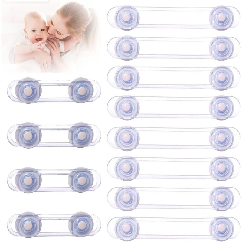 foto del prodotto cyslmuk 12 pezzi di sicurezza per bambini trasparenti per porte e cassetti, nessuna perforazione richiesta per armadi, frigorifero, bagno, forno,