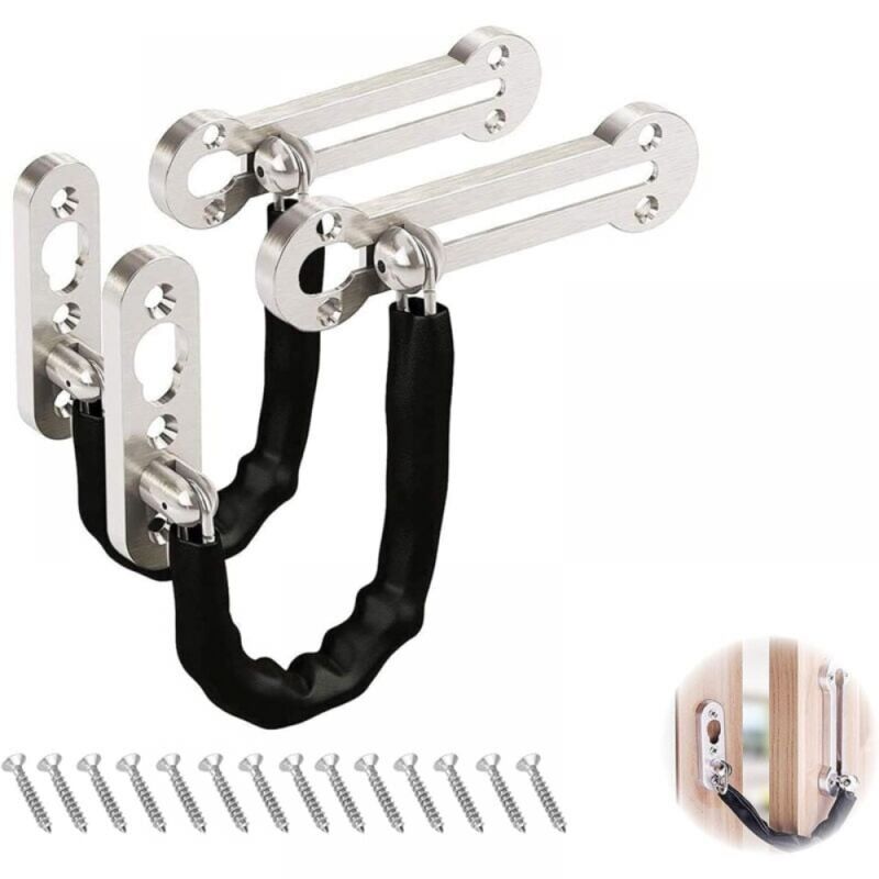 foto del prodotto cyslmuk 2 catene di sicurezza antifurto per porte, in acciaio inox, con serratura a catena, per porte, hotel e appartamenti.