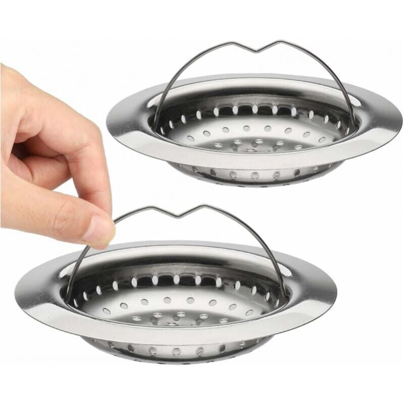 foto del prodotto cyslmuk 2 filtri per lavello da cucina con maniglia, filtro per lavello in acciaio inox con maniglia, griglia per vassoio da cucina, diametro 110