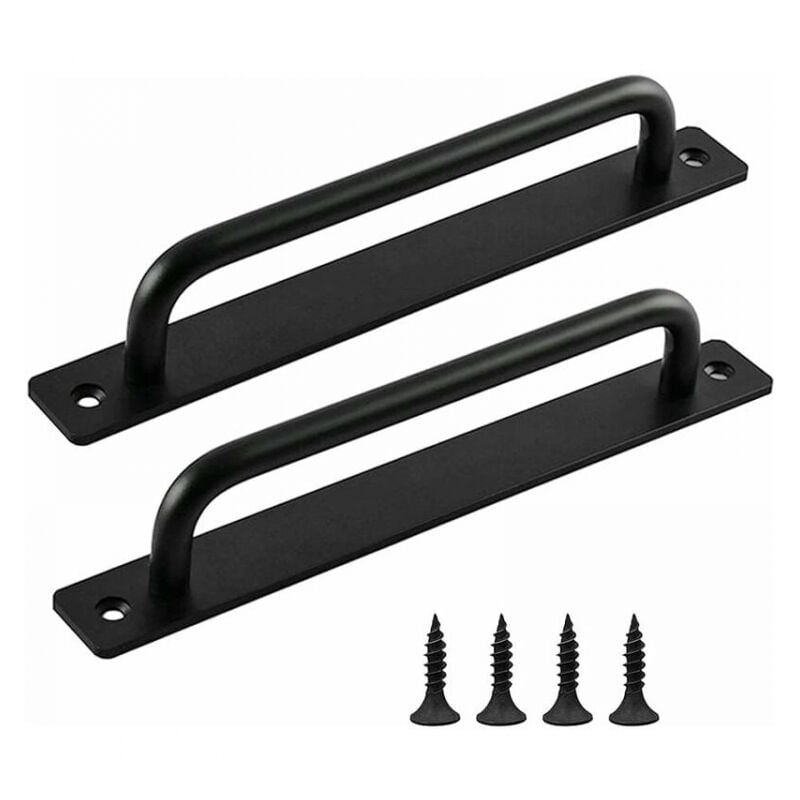 foto del prodotto cyslmuk 2 pezzi maniglia per porta del fienile, maniglia per porta nera, maniglie per porta interna ed esterna con viti, per cucina, mobili,