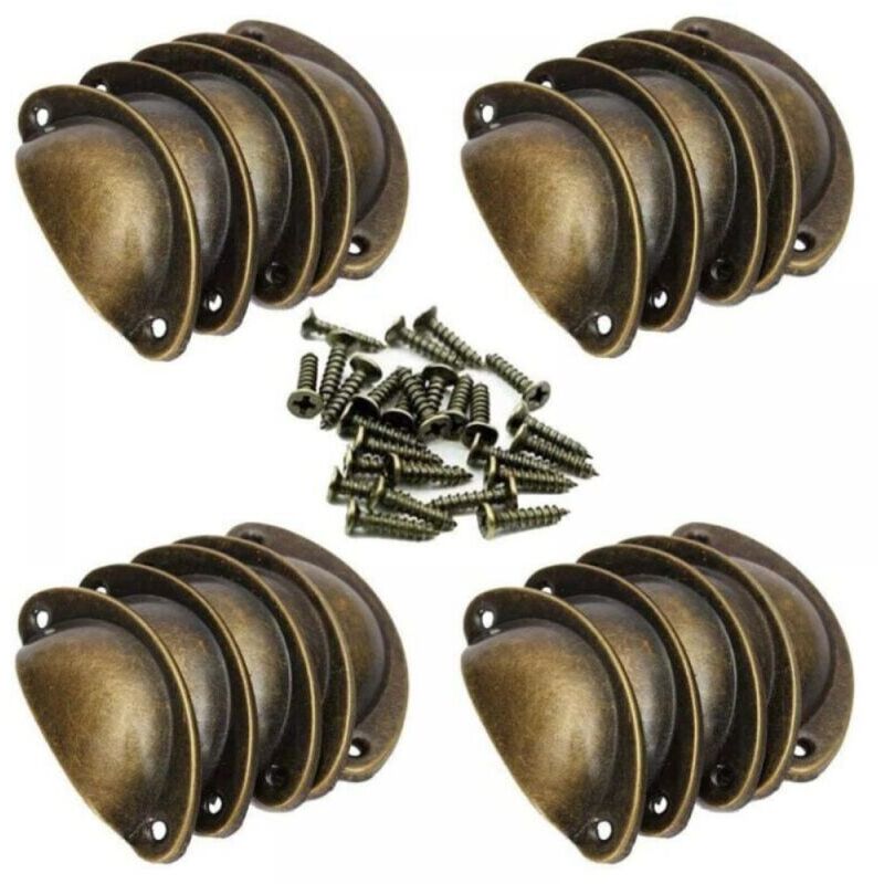 foto del prodotto cyslmuk 20 maniglie a conchiglia vintage per mobili da cucina, maniglie per ante di armadietti in ferro curvo vintage, 8,2 cm x 3,5 cm, ottone