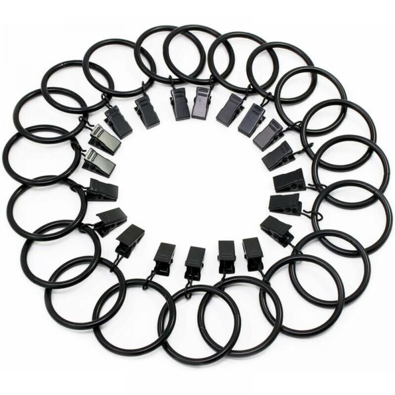 foto del prodotto cyslmuk 20 pezzi nero, diametro interno 38 mm anelli per tende a clip, anelli per appendere tende in acciaio inossidabile con clip per la