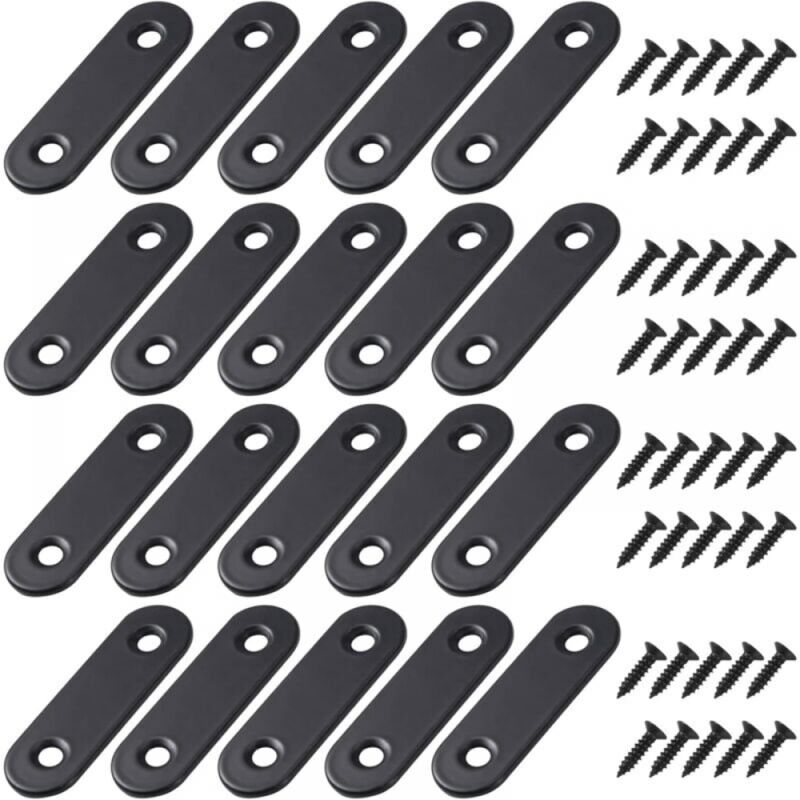 foto del prodotto cyslmuk 20 pezzi staffe piatte dritte nere staffe dritte in metallo con viti per mobili in legno supporto per riparazione armadi 50x16mm