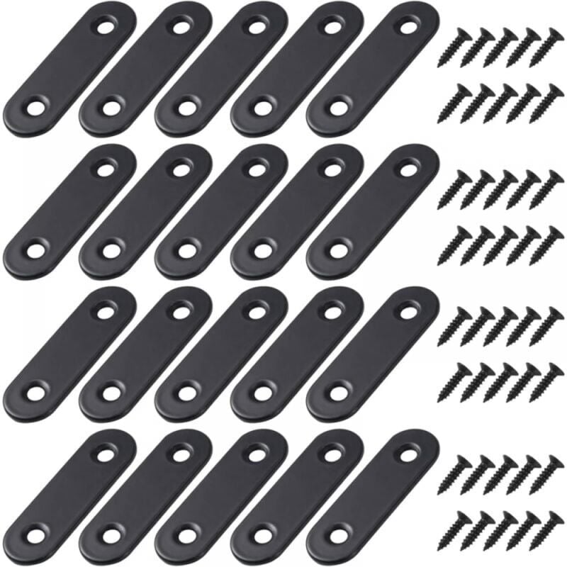 foto del prodotto cyslmuk 20 pezzi staffe piatte dritte nere staffe dritte in metallo con viti per mobili in legno supporto per riparazione armadi 56x16mm