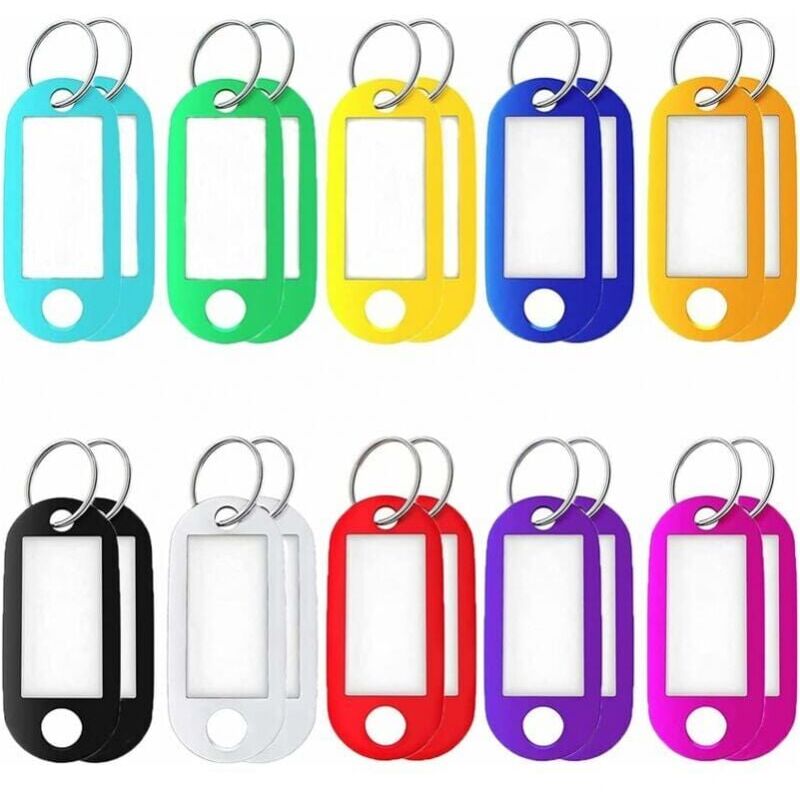 foto del prodotto cyslmuk 20 portachiavi scrivibili, portachiavi colorati, porta etichette scritte a mano, targhette identificative, 10 portachiavi colorati ymyny