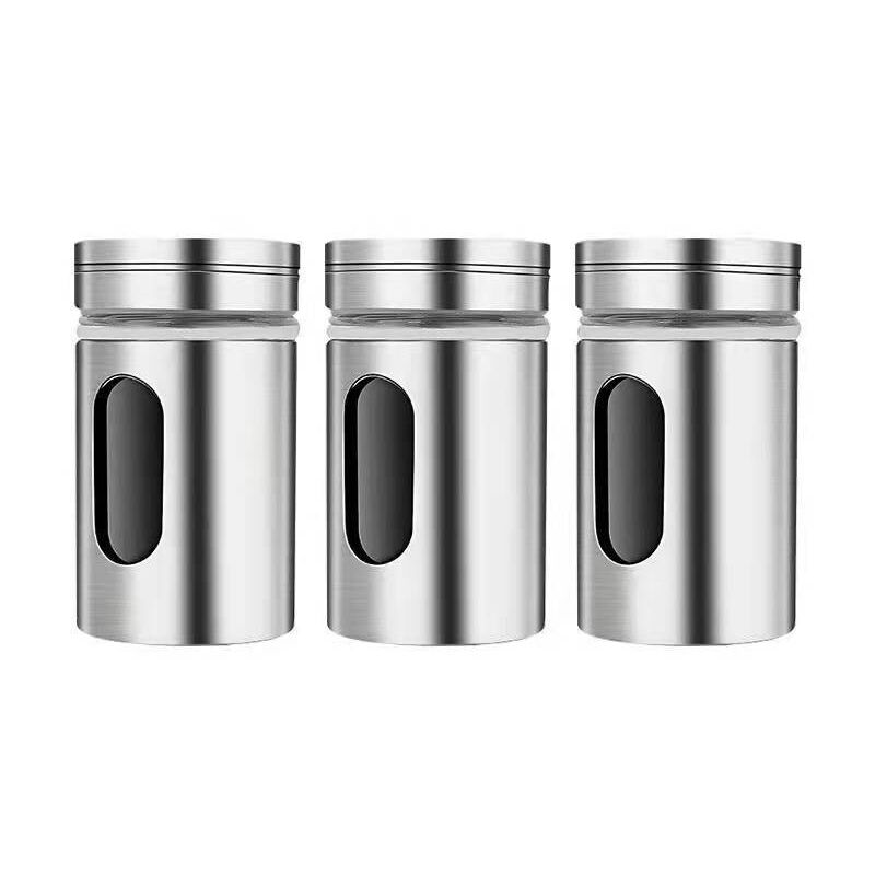 foto del prodotto cyslmuk 3 pezzi barattoli per spezie con coperchio girevole, bottiglia per condimenti in acciaio inossidabile, set di spezie da cucina, barattoli