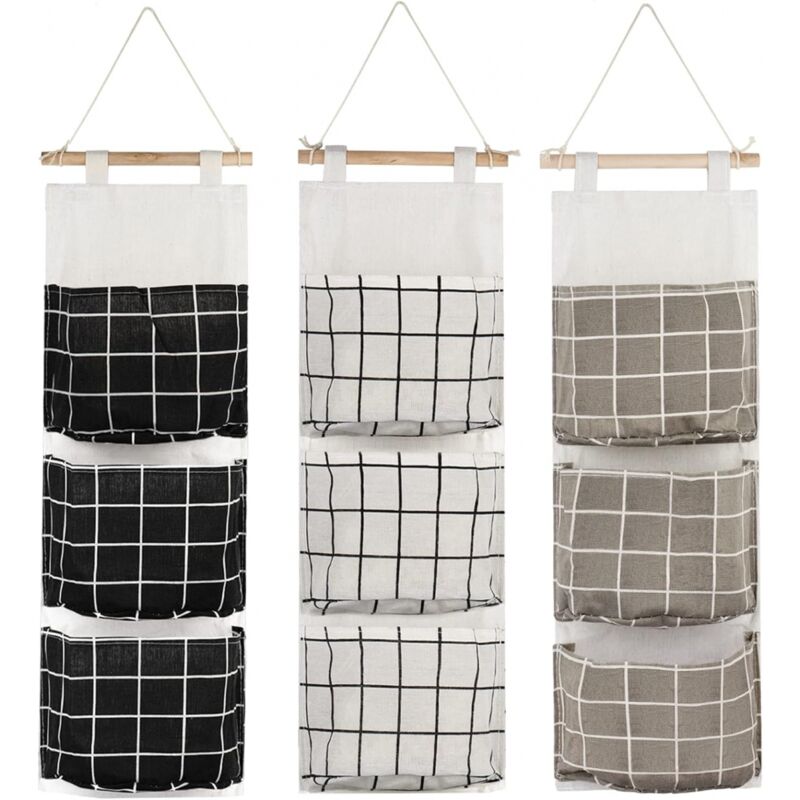 foto del prodotto cyslmuk 3 pezzi borsa portaoggetti sospesa con 3 tasche, cestino portaoggetti da parete in tessuto per camera da letto, bagno, cucina