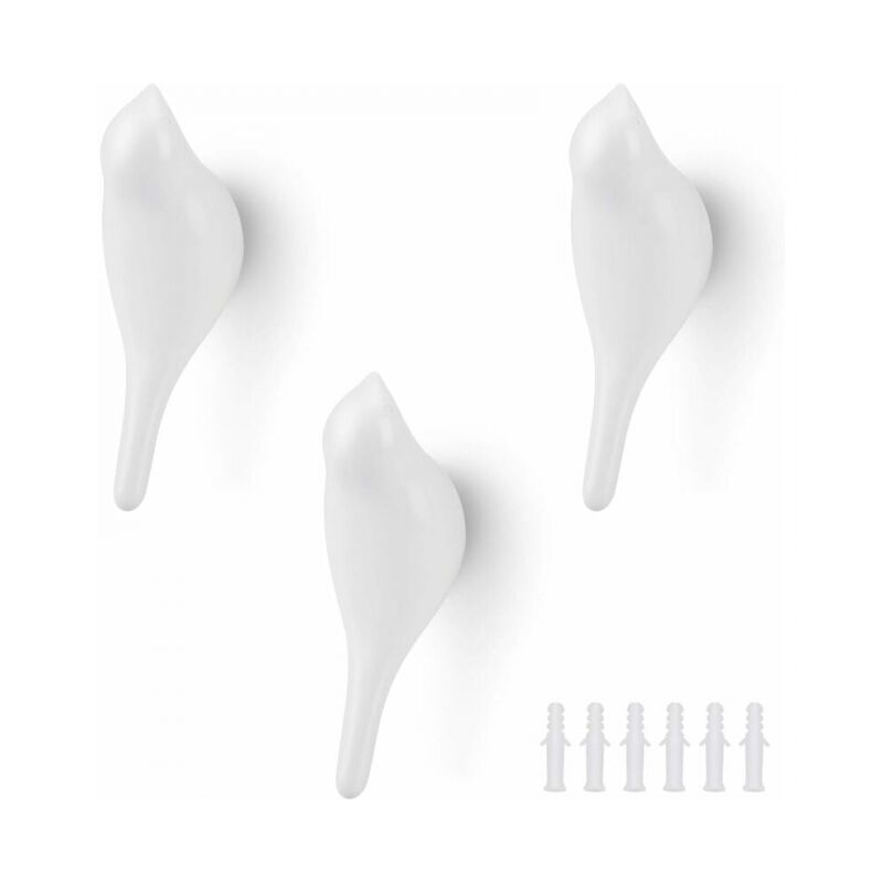 foto del prodotto cyslmuk 3 pezzi gancio da parete bianco, gancio da parete in resina a forma di uccello per appendere cappotti, asciugamani, cappelli, borse